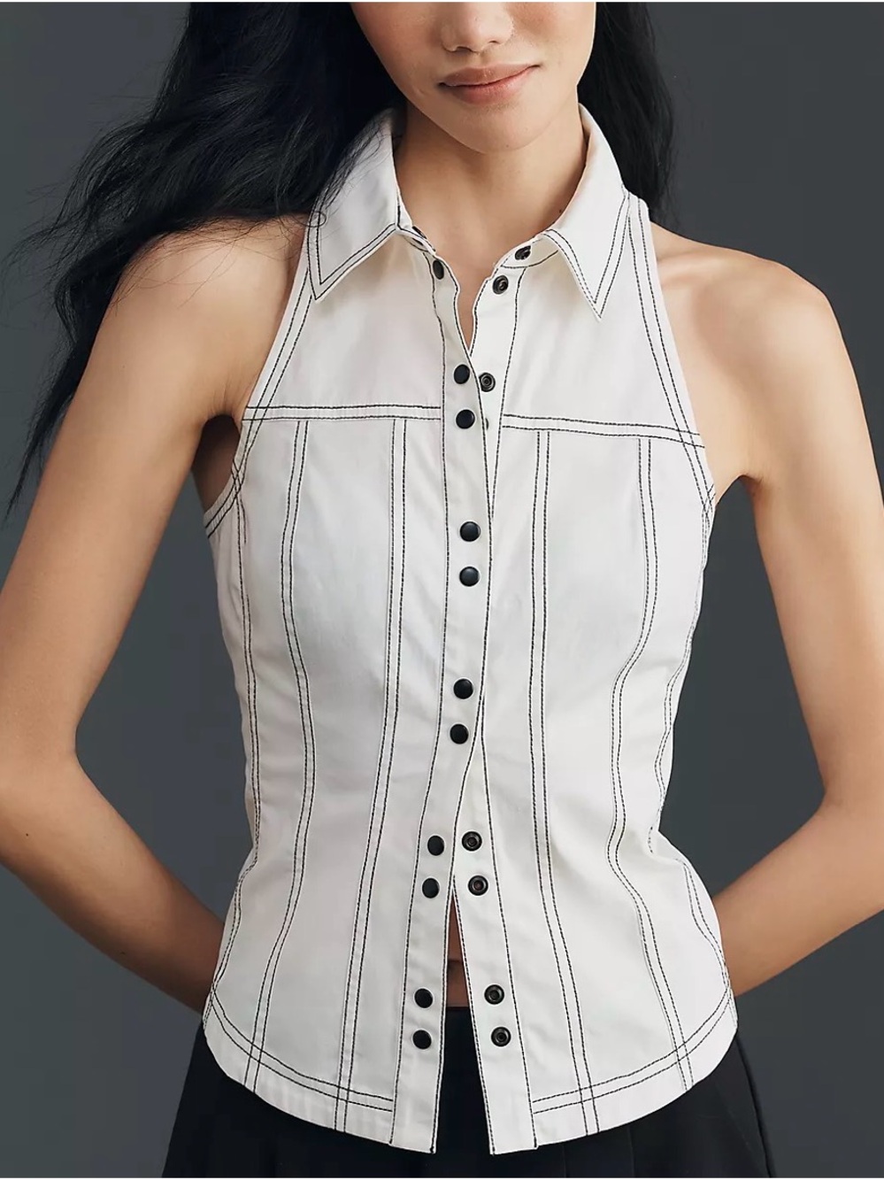 NWT Anthropologie Pilcro Contrast Stitch Sleeveless Top Size Small